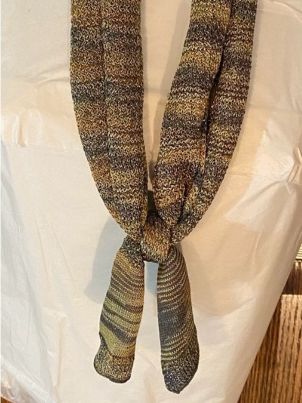 Oblong Scarf Silver Metallic Thread, Gold, Gray